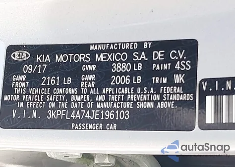 2018 Kia Forte Lx/S from USA, damaged, VIN 3KPFL4A74JE196103